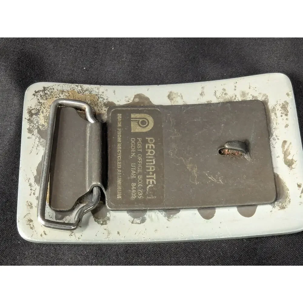 Vintage Perma-Tech Belt Buckle Appaloosa Mare and Foal Etched Aluminum 3.5 Inch